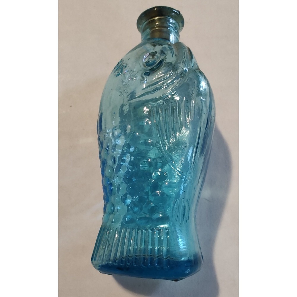 Vintage Blue Glass Fischs Bitters Bottle With Cork Stopper Made in Taiwan-3 Inch - Picture 3 of 6